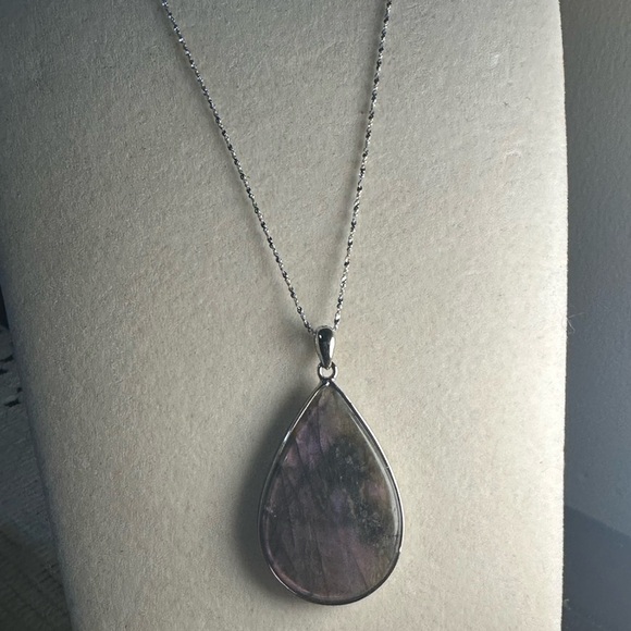 Purple Flash Labradorite Teardrop Necklace - Picture 6 of 10